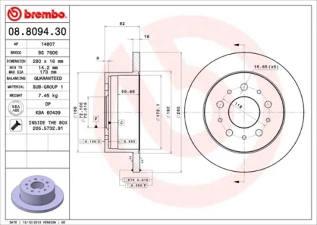 Диск заднього гальма 08809430 BREMBO