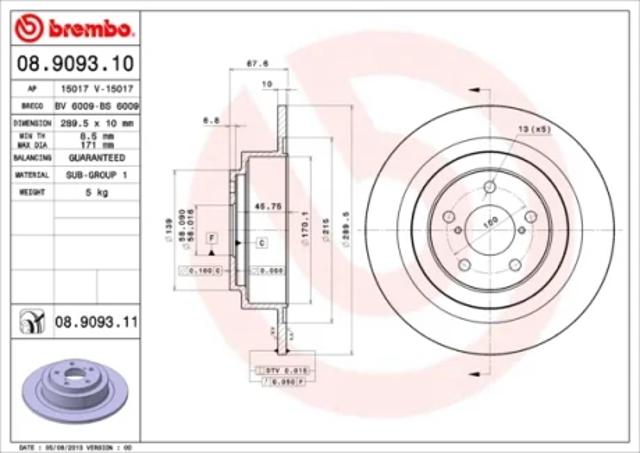 Задні дискові гальма 08909311 BREMBO
