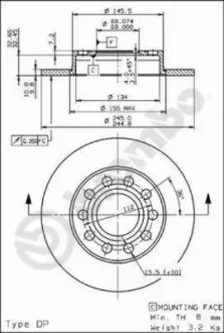 Диск заднього гальма 08913611 BREMBO