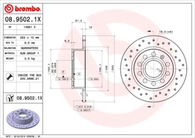 Задні дискові гальма 0895021X BREMBO