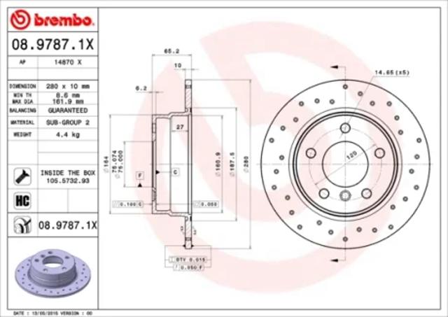 Диск гальмівний задній 0897871X BREMBO