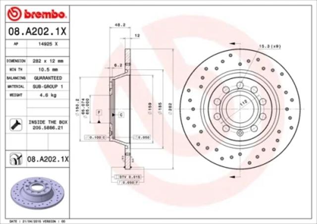 Диск заднього гальма 08A2021X BREMBO