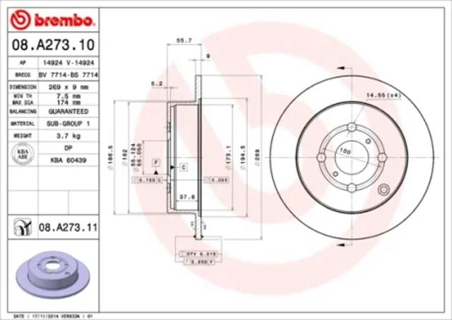 Диск заднього гальма 08A27311 BREMBO