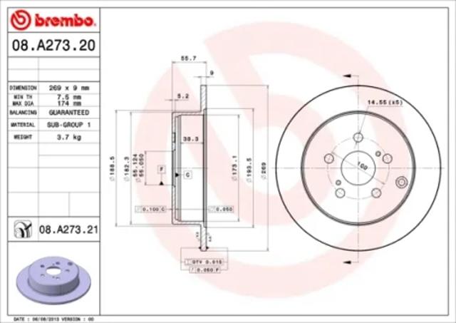 Диск заднього гальма 08A27321 BREMBO