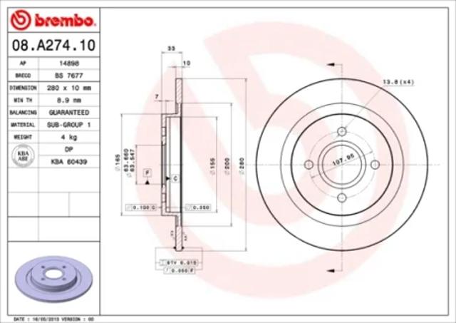 Задні дискові гальма 08A27410 BREMBO