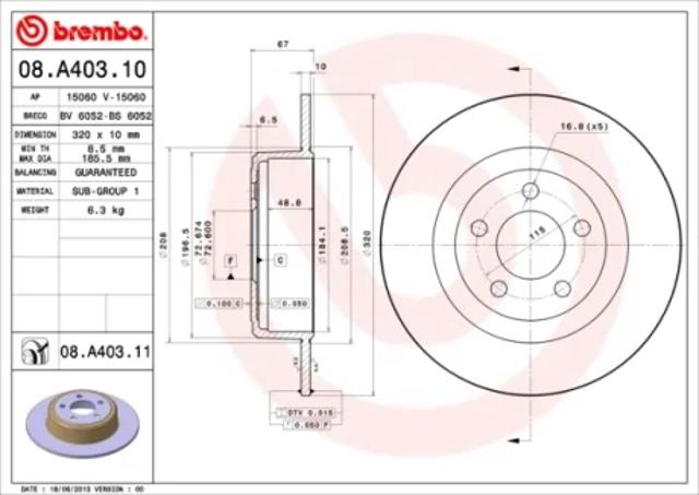 Диск гальмівний передній 08A40311 BREMBO