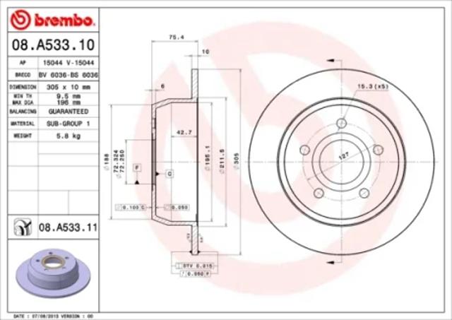 Задні дискові гальма 08A53311 BREMBO