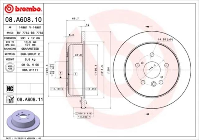Диск гальмівний задній 08A60811 BREMBO