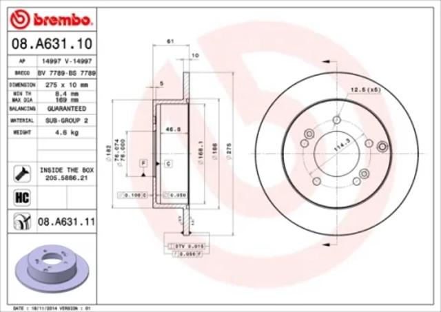 Диск гальмівний задній 08A63111 BREMBO