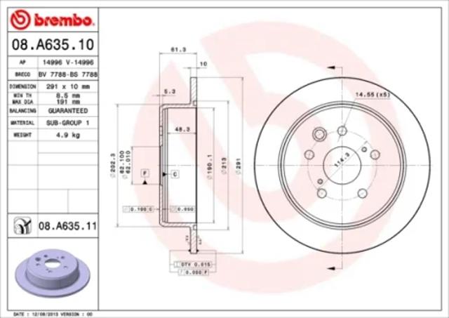 Диск гальмівний задній 08A63511 BREMBO