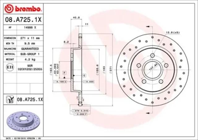 Диск заднього гальма 08A7251X BREMBO