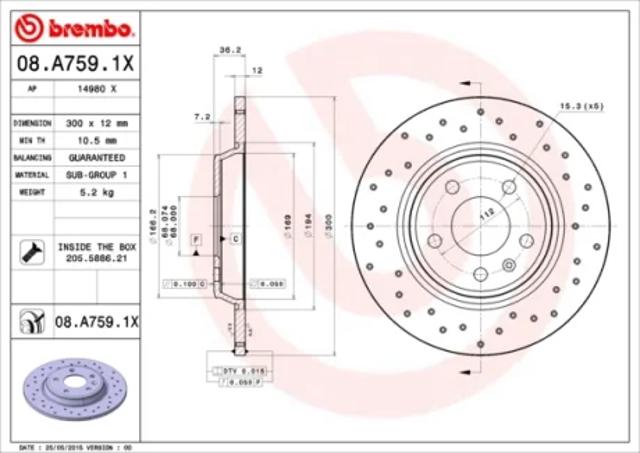Задні дискові гальма 08A7591X BREMBO