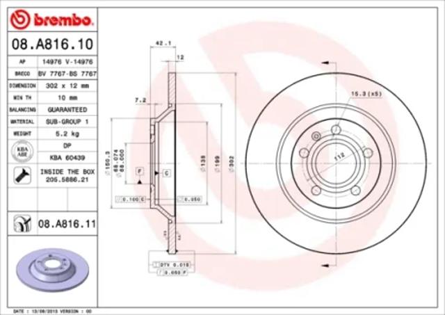 Задні дискові гальма 08A81611 BREMBO