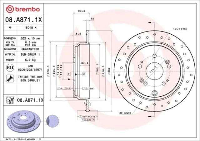 Задні дискові гальма 08A8711X BREMBO