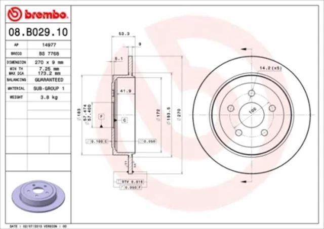 Диск гальмівний задній 08B02910 BREMBO