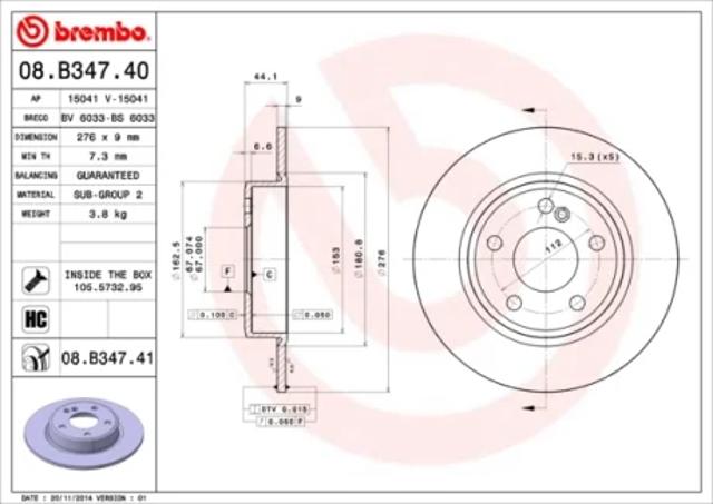 Диск заднього гальма 08B34741 BREMBO
