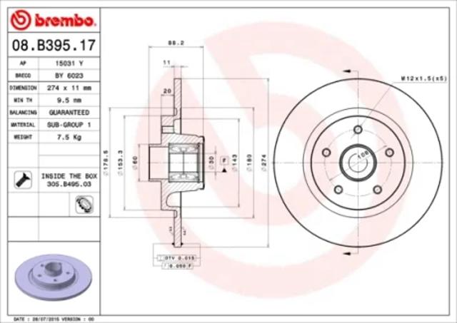 Диск заднього гальма 08B39517 BREMBO