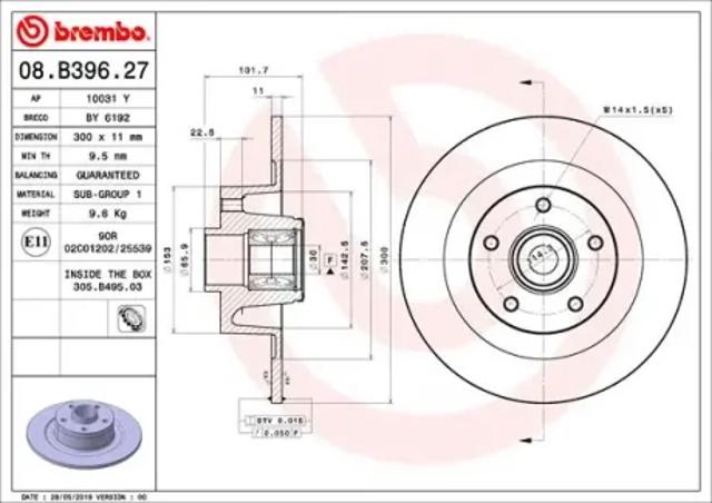 Задні дискові гальма 08B39627 BREMBO