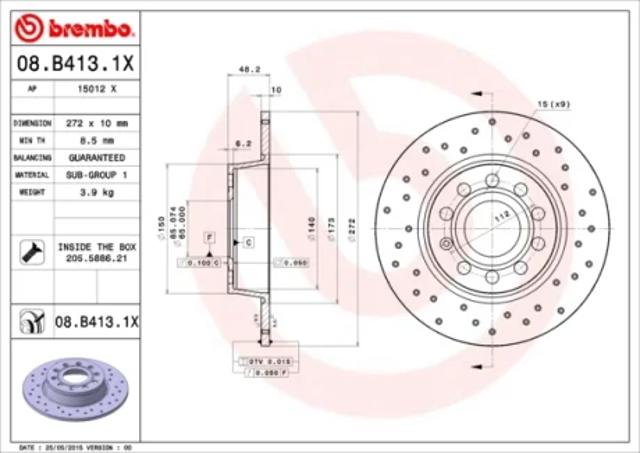 Диск гальмівний задній 08B4131X BREMBO