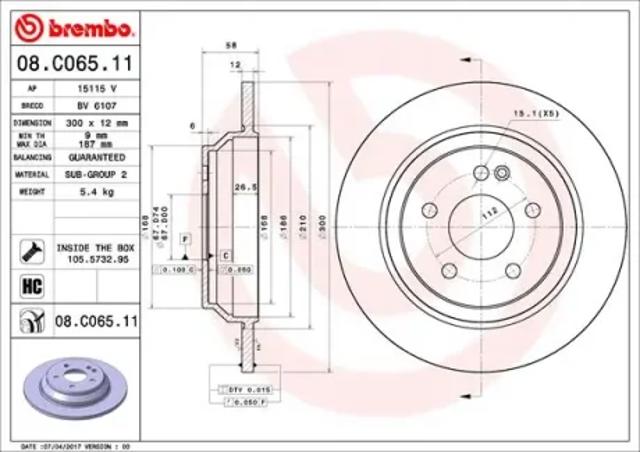 Диск гальмівний задній 08C06511 BREMBO