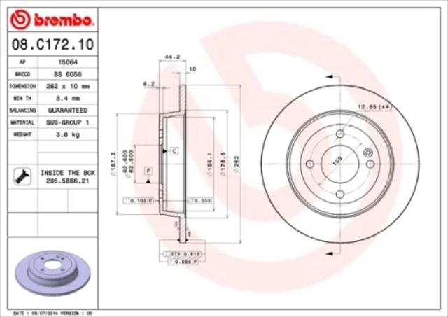 Диск заднього гальма 08C17210 BREMBO