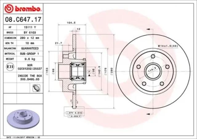 Задні дискові гальма 08C64717 BREMBO