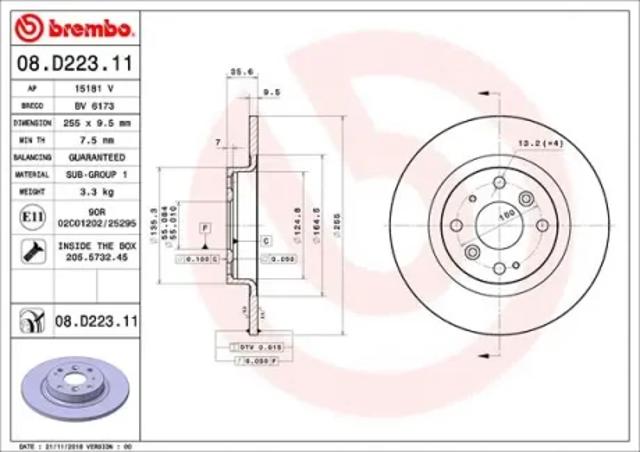Диск гальмівний задній 08D22311 BREMBO