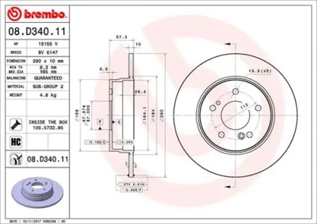 Диск гальмівний передній 08D34011 BREMBO