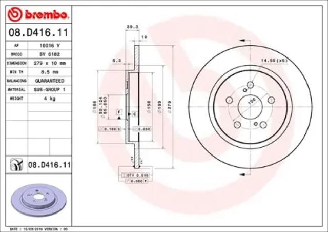 Диск гальмівний задній 08D41611 BREMBO