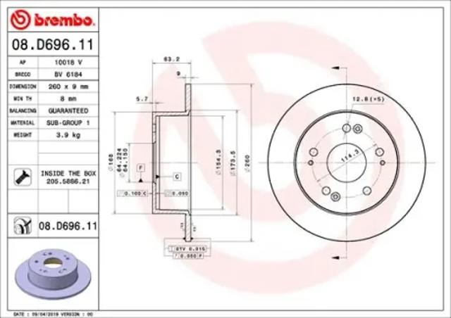Диск заднього гальма 08D69611 BREMBO
