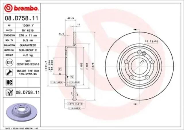 Диск гальмівний задній 08D75811 BREMBO