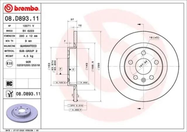 Диск гальмівний задній 08D89311 BREMBO