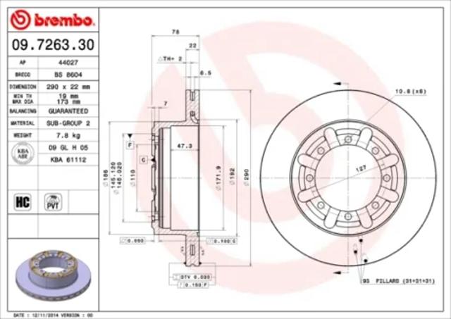 Диск гальмівний задній 09726330 BREMBO