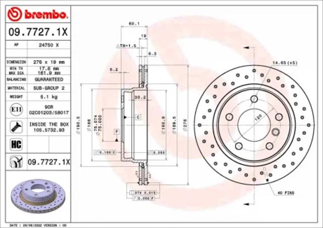 Диск гальмівний задній 0977271X BREMBO