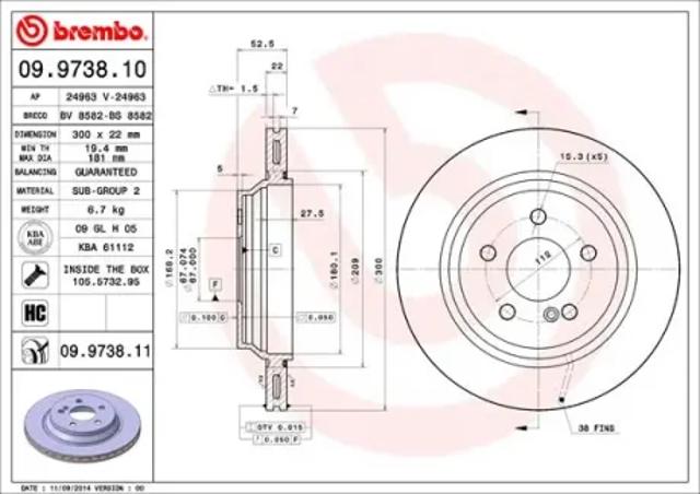 Задні дискові гальма 09973811 BREMBO