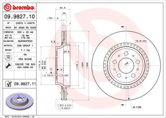 Диск гальмівний задній 09982711 BREMBO