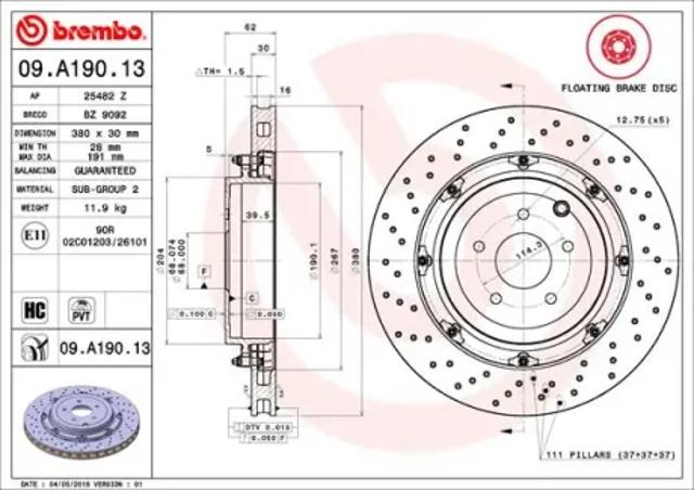 Диск заднього гальма 09A19013 BREMBO
