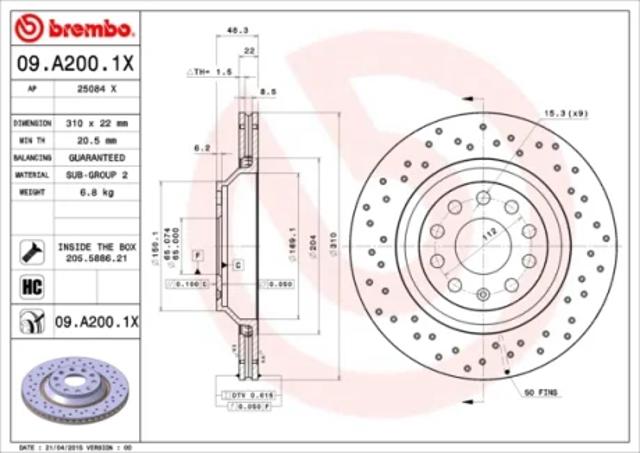 Задні дискові гальма 09A2001X BREMBO