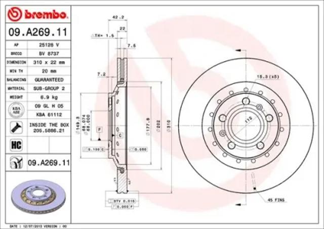 Диск гальмівний задній 09A26911 BREMBO