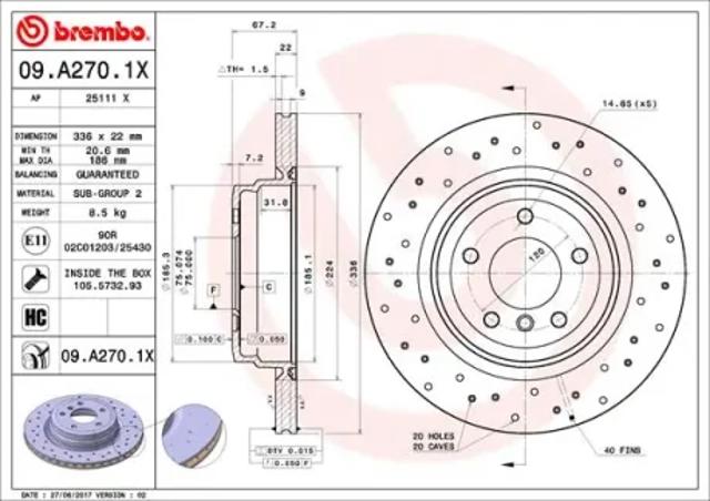Диск гальмівний задній 09A2701X BREMBO
