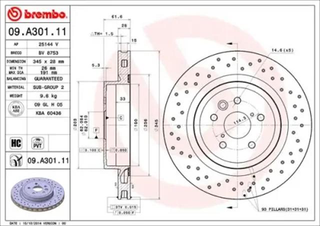 Диск заднього гальма 09A30111 BREMBO
