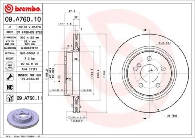 Диск гальмівний задній 09A76011 BREMBO
