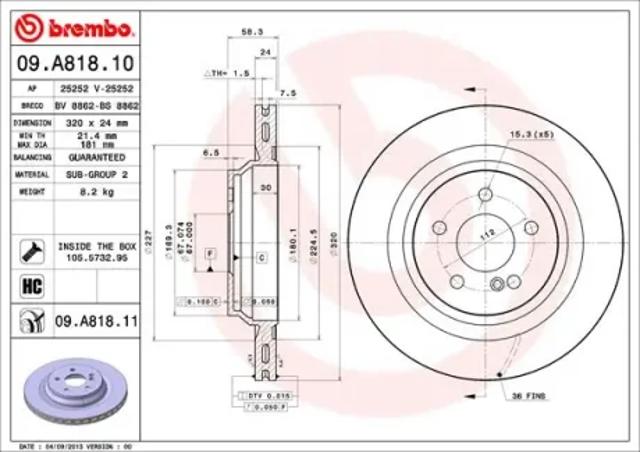 Диск гальмівний задній 09A81811 BREMBO