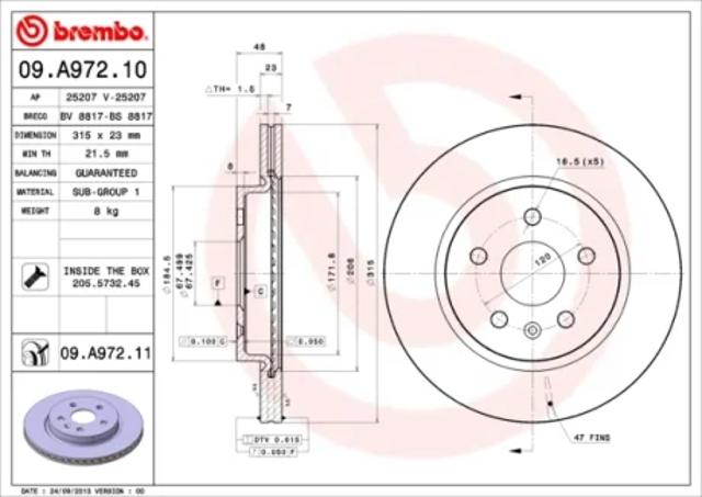 Задні дискові гальма 09A97211 BREMBO