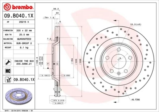 Дискові гальма 09B0401X BREMBO