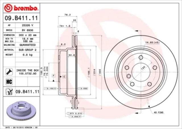Диск гальмівний задній 09B41111 BREMBO