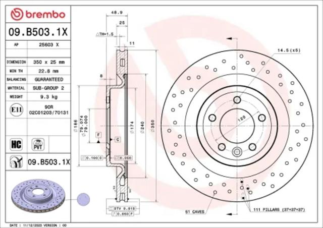 Диск гальмівний задній 09B5031X BREMBO