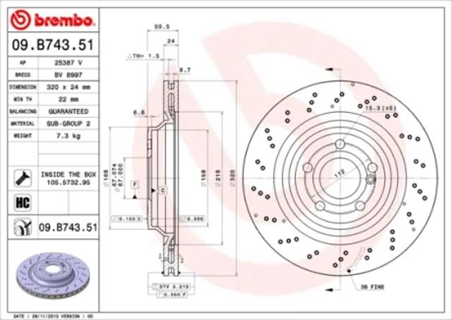 Диск заднього гальма 09B74351 BREMBO