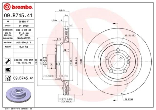 Диск заднього гальма 09B74541 BREMBO