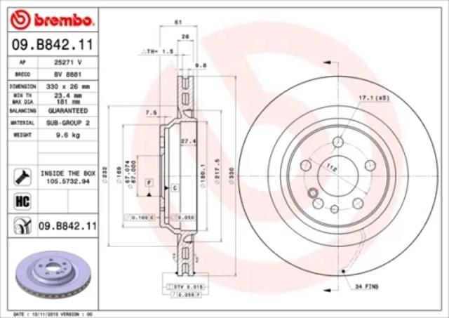 Дискові гальма 09B84211 BREMBO